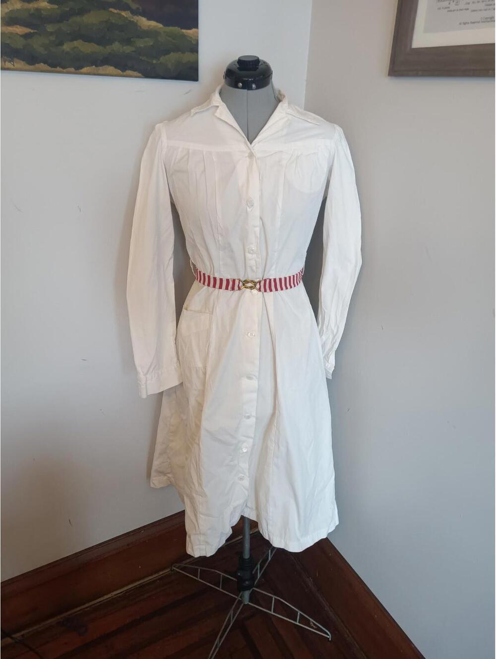 1960s White Dress, Vintage Dayton's MMC Retro Dress Sz M Minimalist Long Sleeve